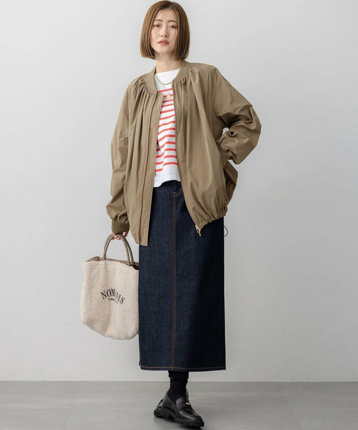 40代のデニムロングスカートコーデ