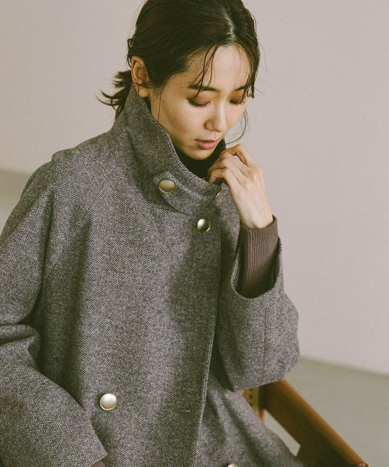 GLOBAL WORK 軽やかストレッチ襟2WAYミドルコート/499658