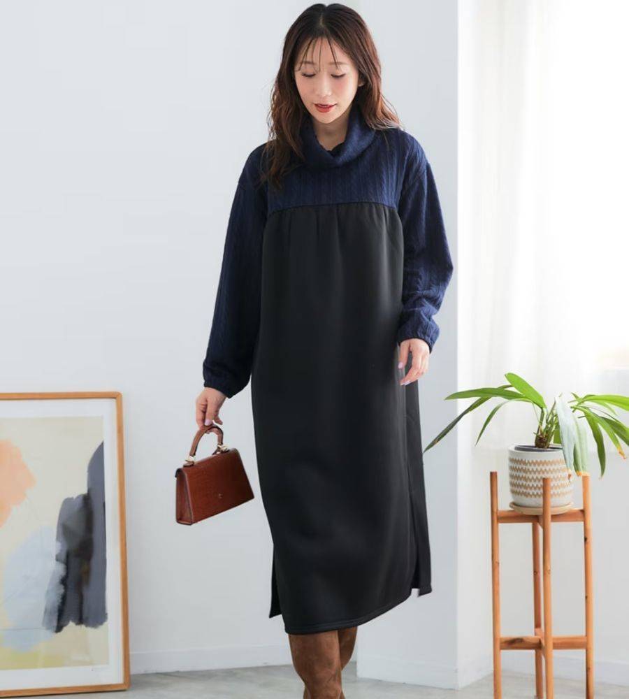 ニッセン 異素材切替オフタートルワンピース