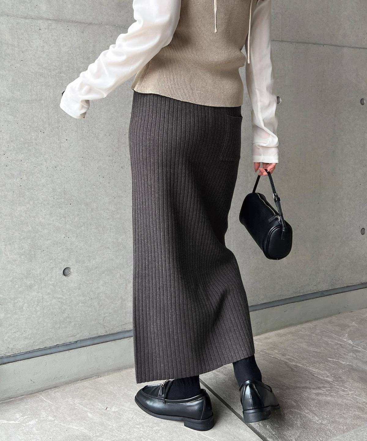 andme リブニットロングタイトスカート