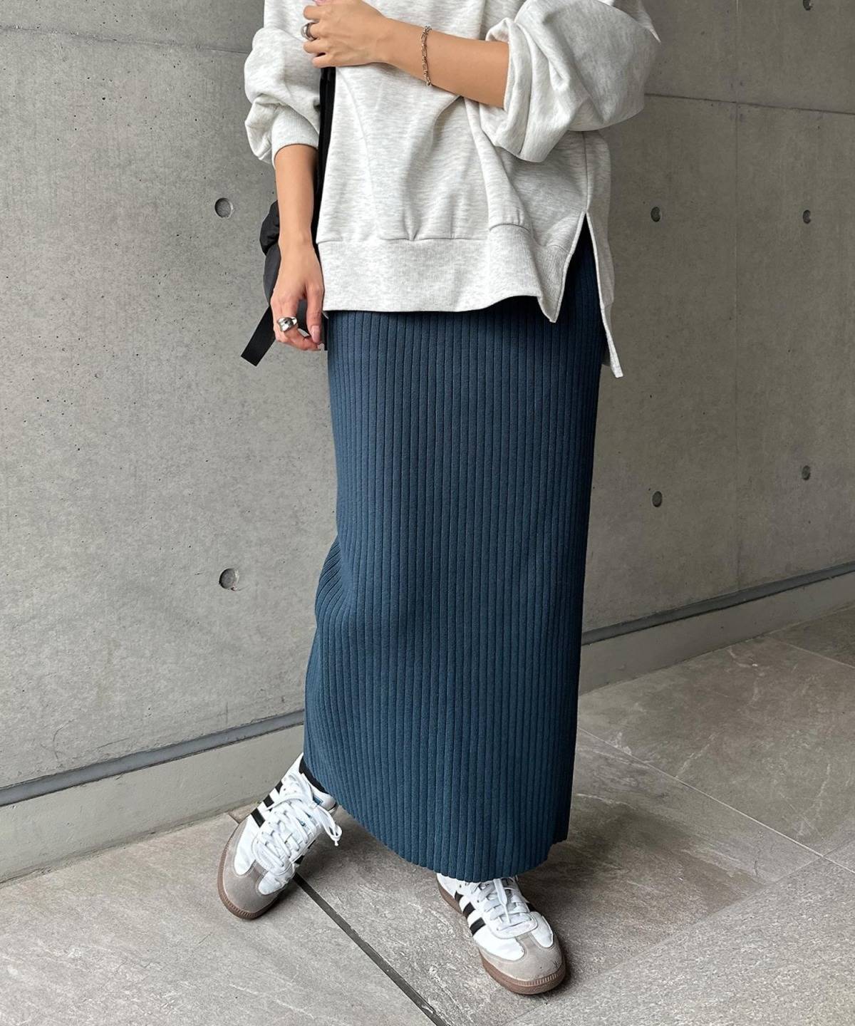 andme リブニットロングタイトスカート