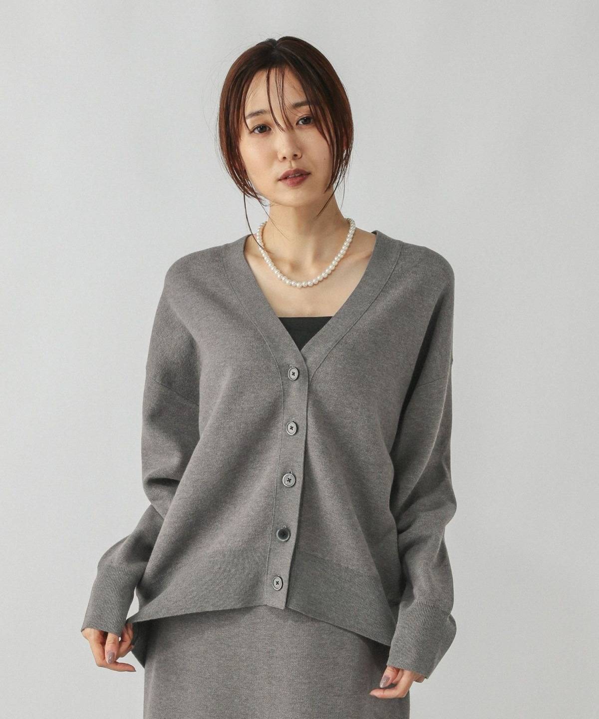 GLOBAL WORK スウェットライクVネックカーディガン