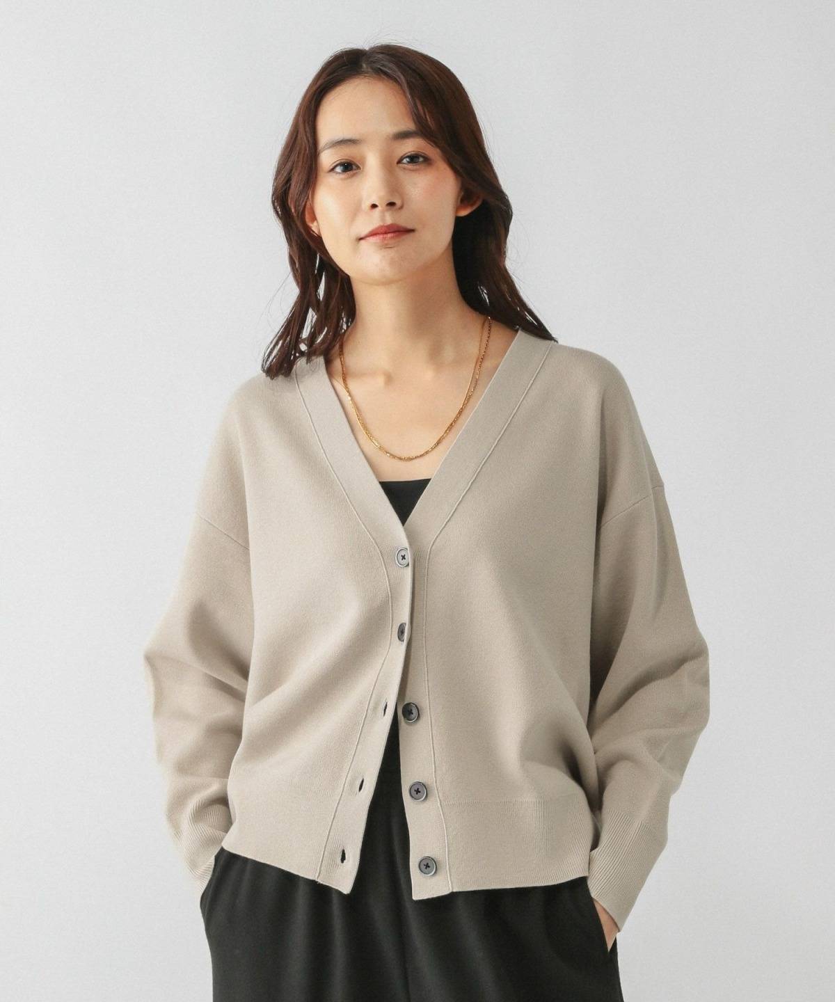 GLOBAL WORK スウェットライクVネックカーディガン