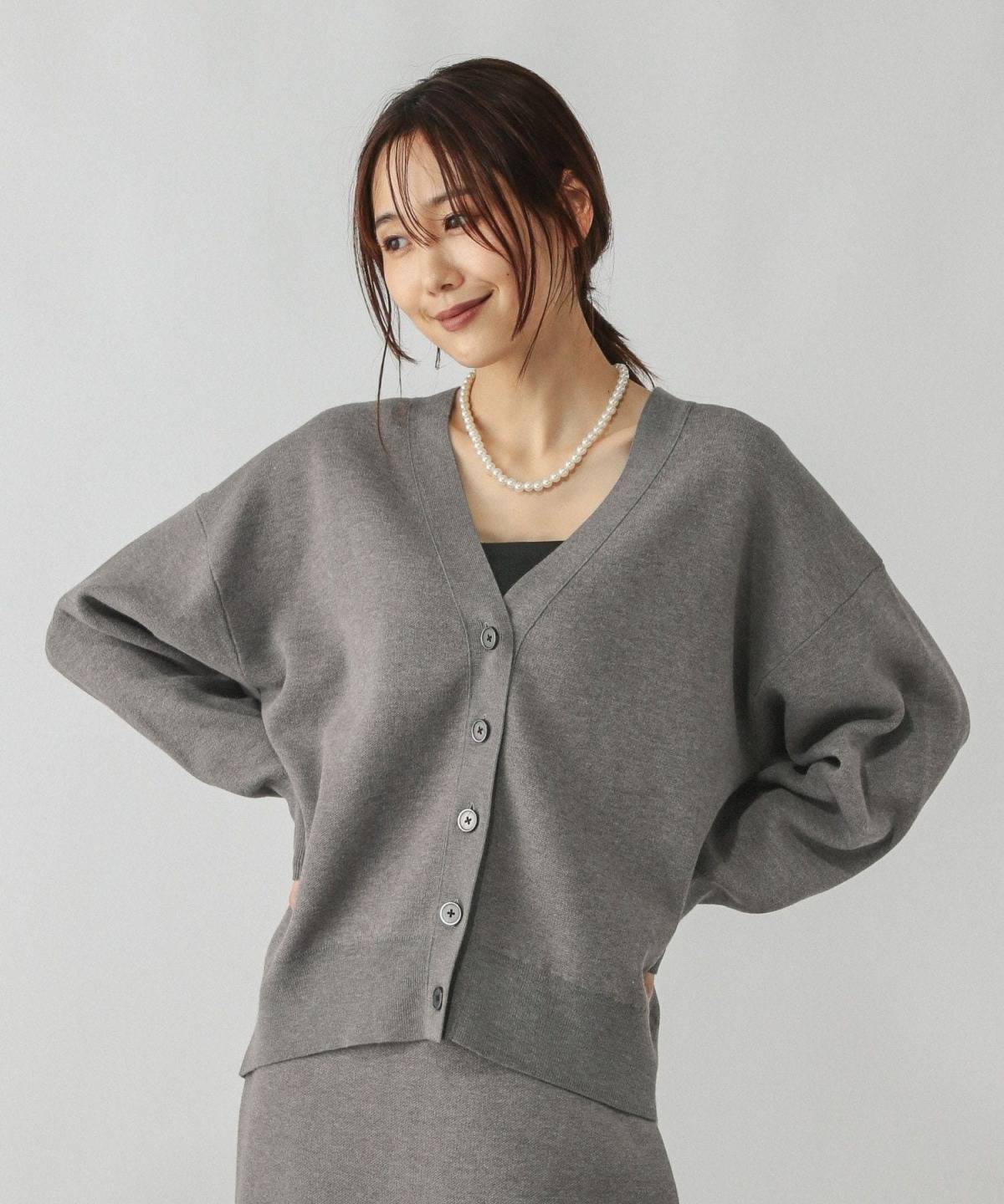 GLOBAL WORK スウェットライクVネックカーディガン