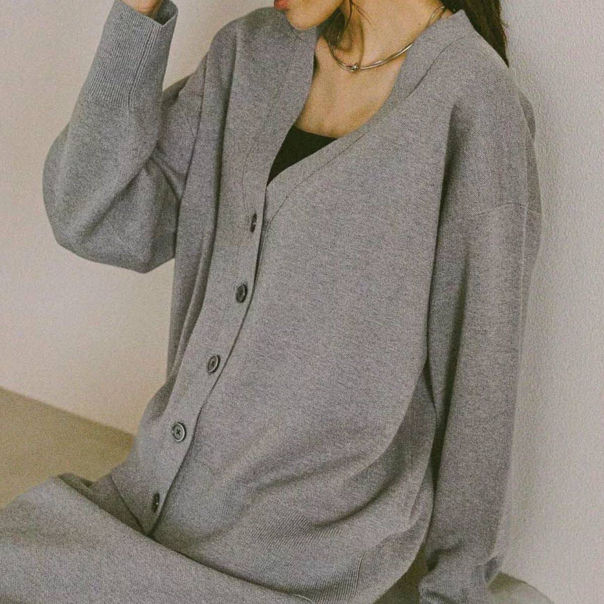 GLOBAL WORK スウェットライクVネックカーディガン