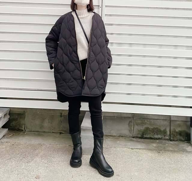 ハイネックニット×キルティングコート