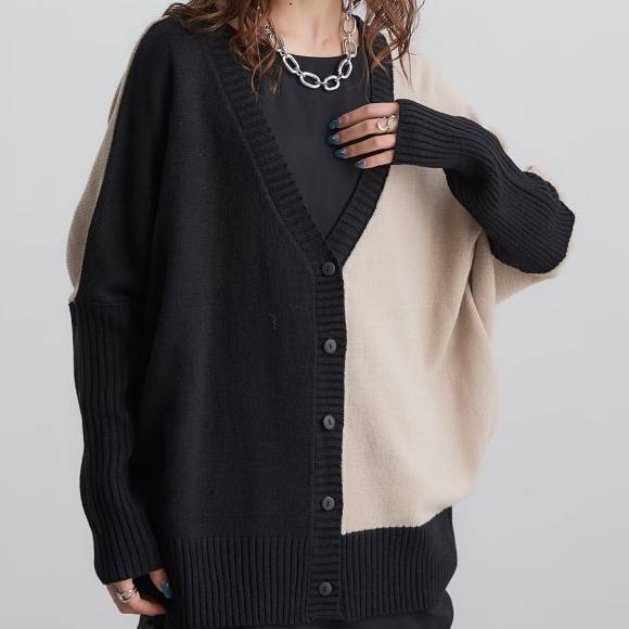 ニッセン 袖アームウォーマーデザインゆったりサイズ配色カーディガン