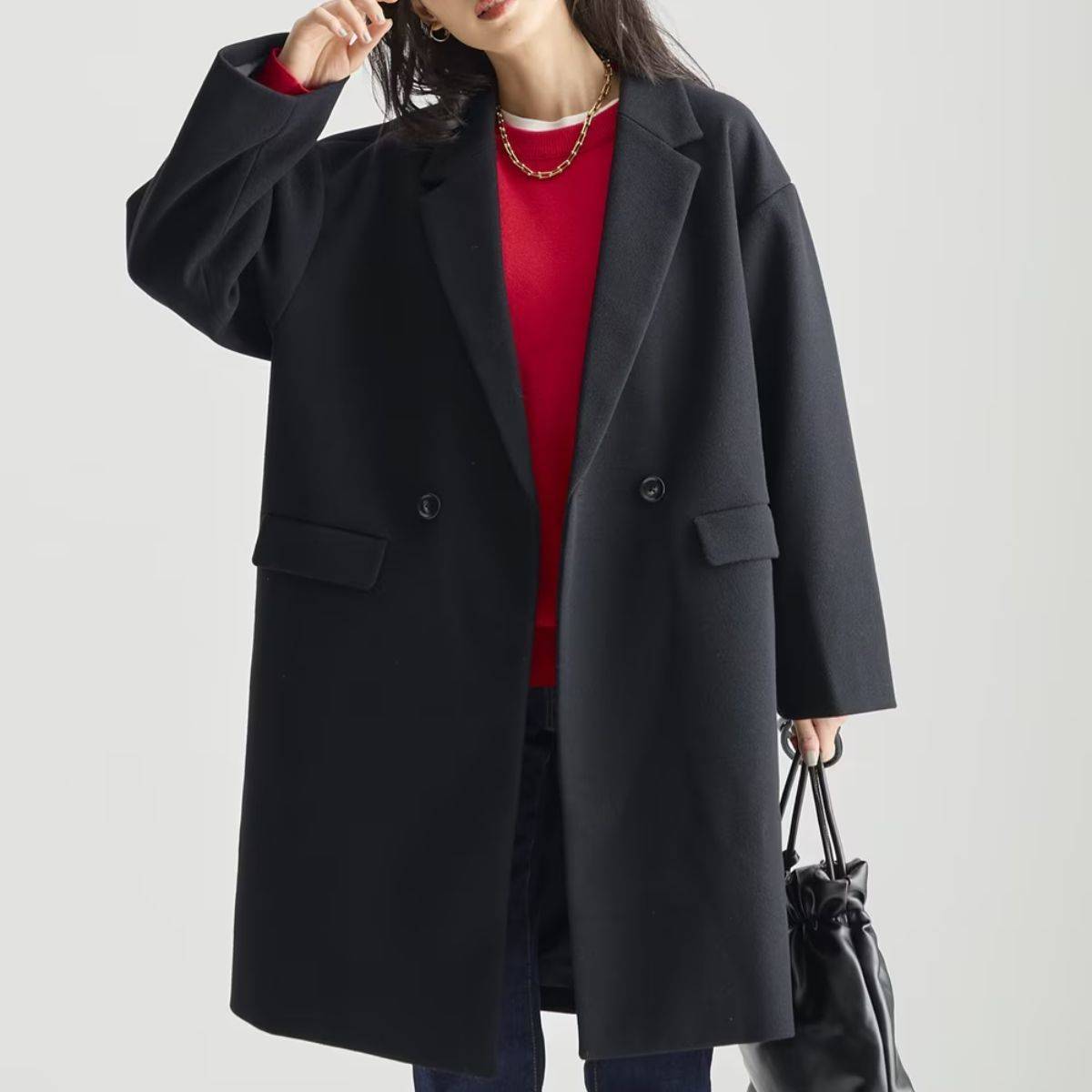 軽やかフェイクウールチェスターコート