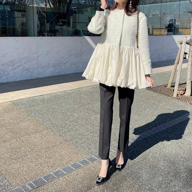 異素材使いのジャケットを合わせる♡