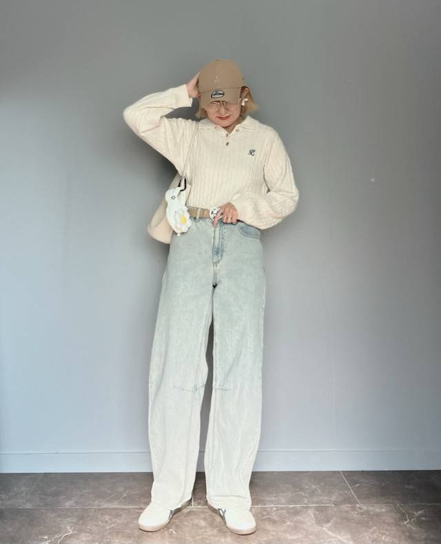 ポロニット×デニムパンツ