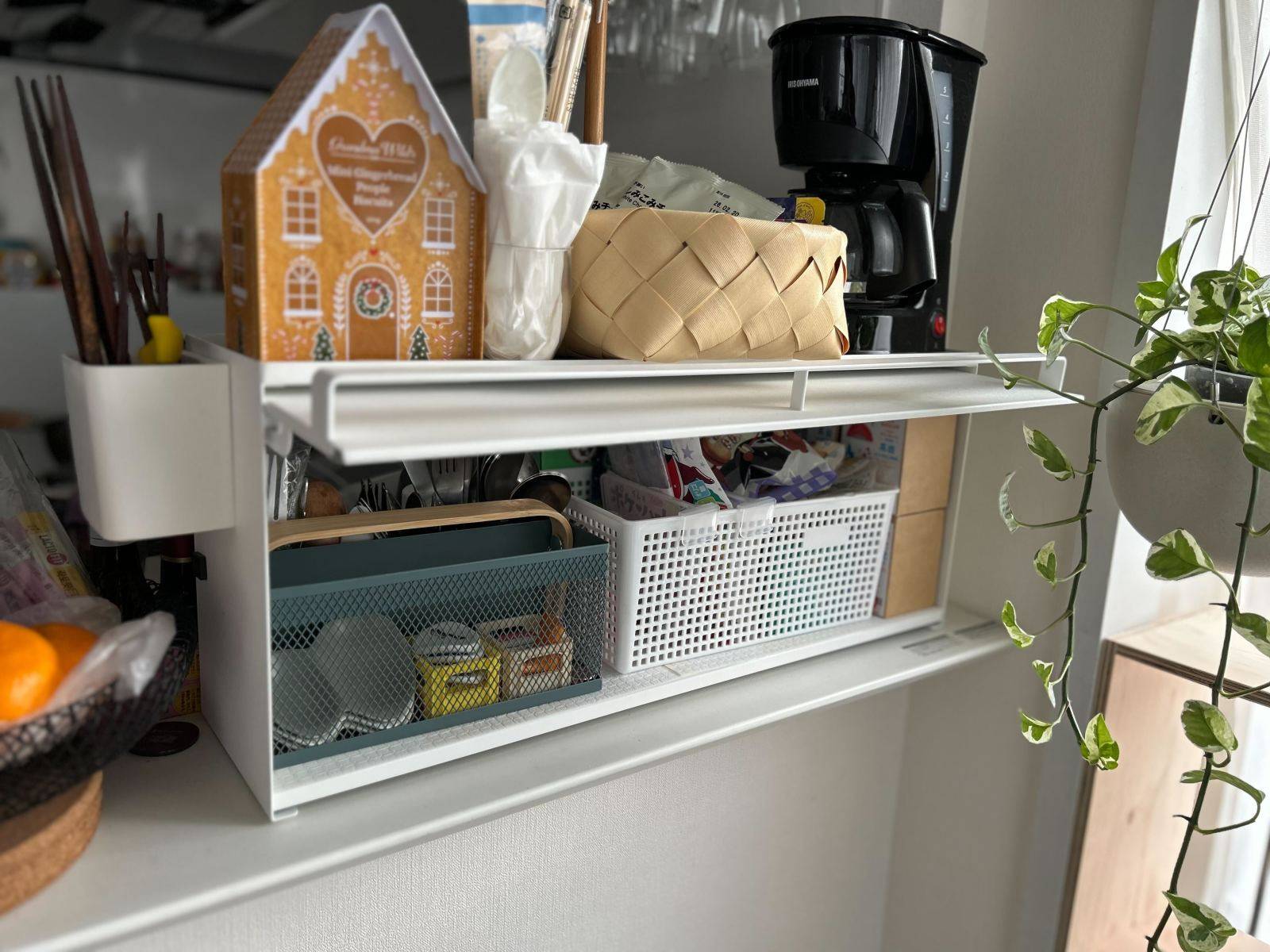 山崎実業 tower「前が開く キッチンカウンター上収納ラック タワー D15」