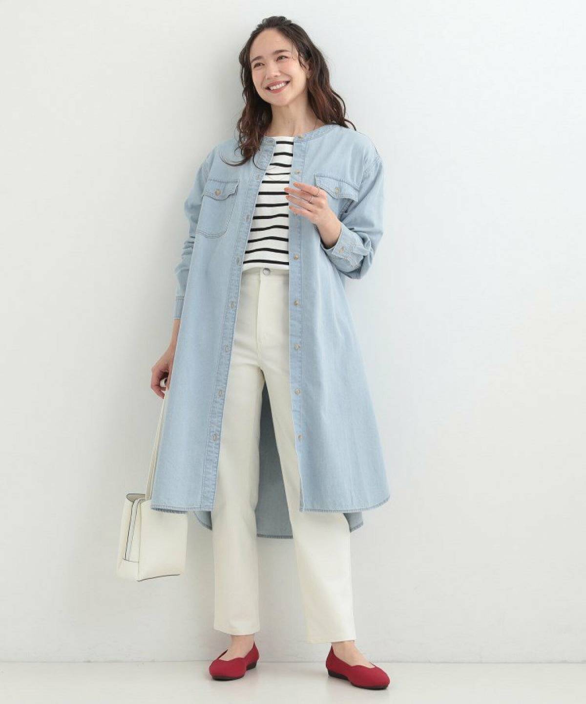 40代のデニムシャツワンピコーデ