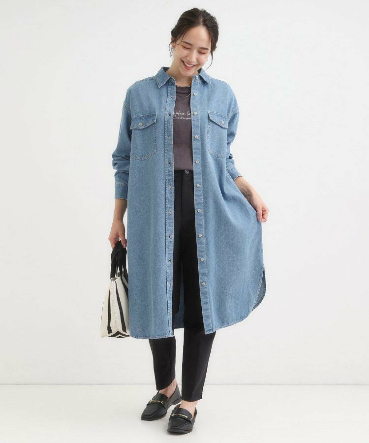 40代のデニムシャツワンピコーデ