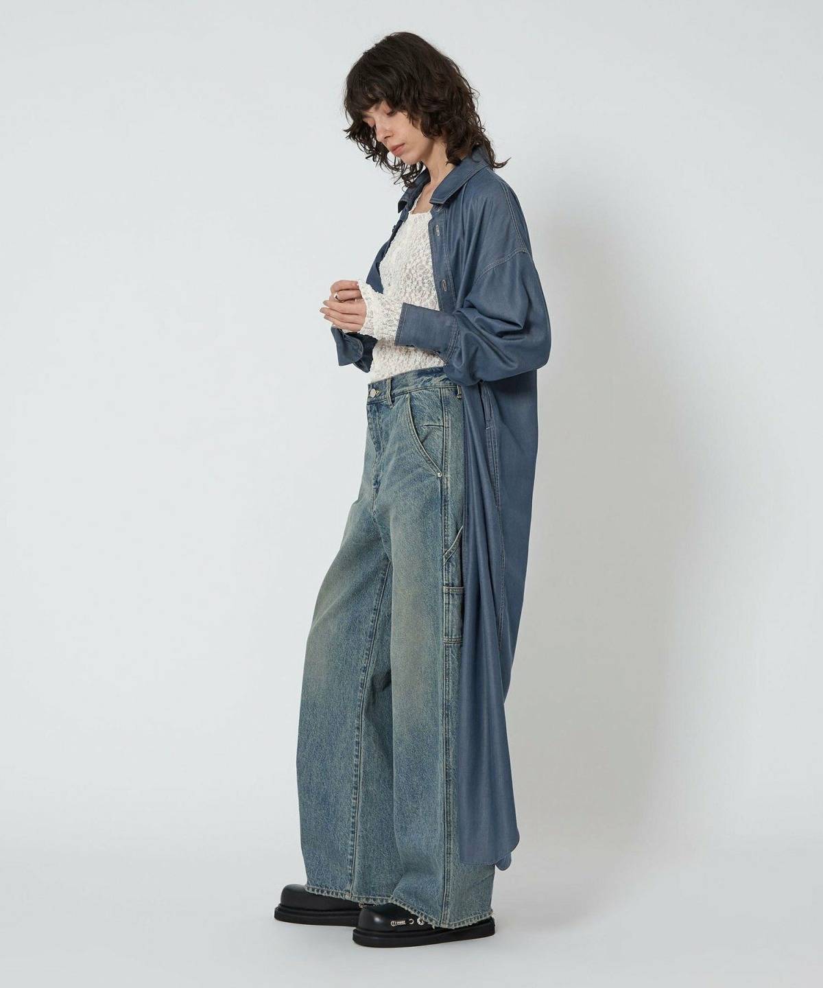 40代のデニムシャツワンピコーデ