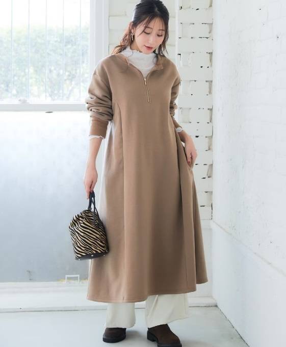 ニッセン 帯電防止加工裏起毛ロング丈ワンピース