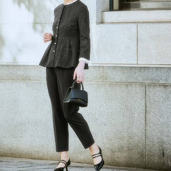 ニッセン ツイードペプラムブラウス＋ジャージーテーパードパンツセット