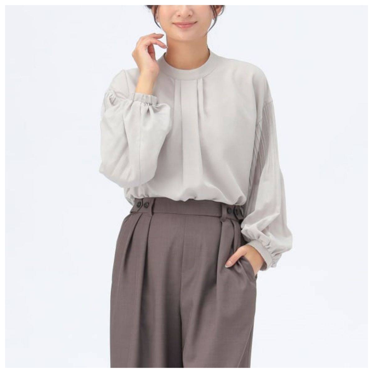 BEAMS HEART 画像候補②袖ケシ プリーツ スタンドカラー ブラウス