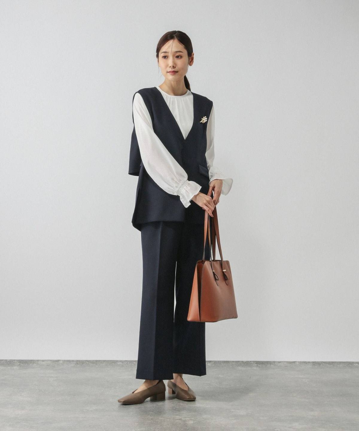 GLOBAL WORK ストレッチベストブラウスパンツセット