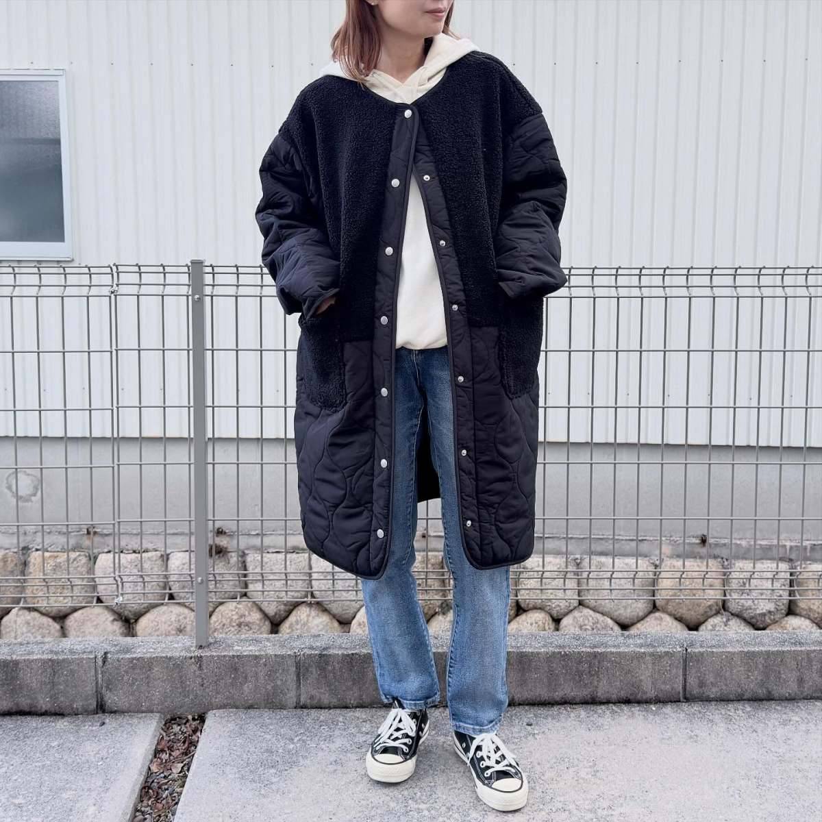 ボアコート×デニムパンツ