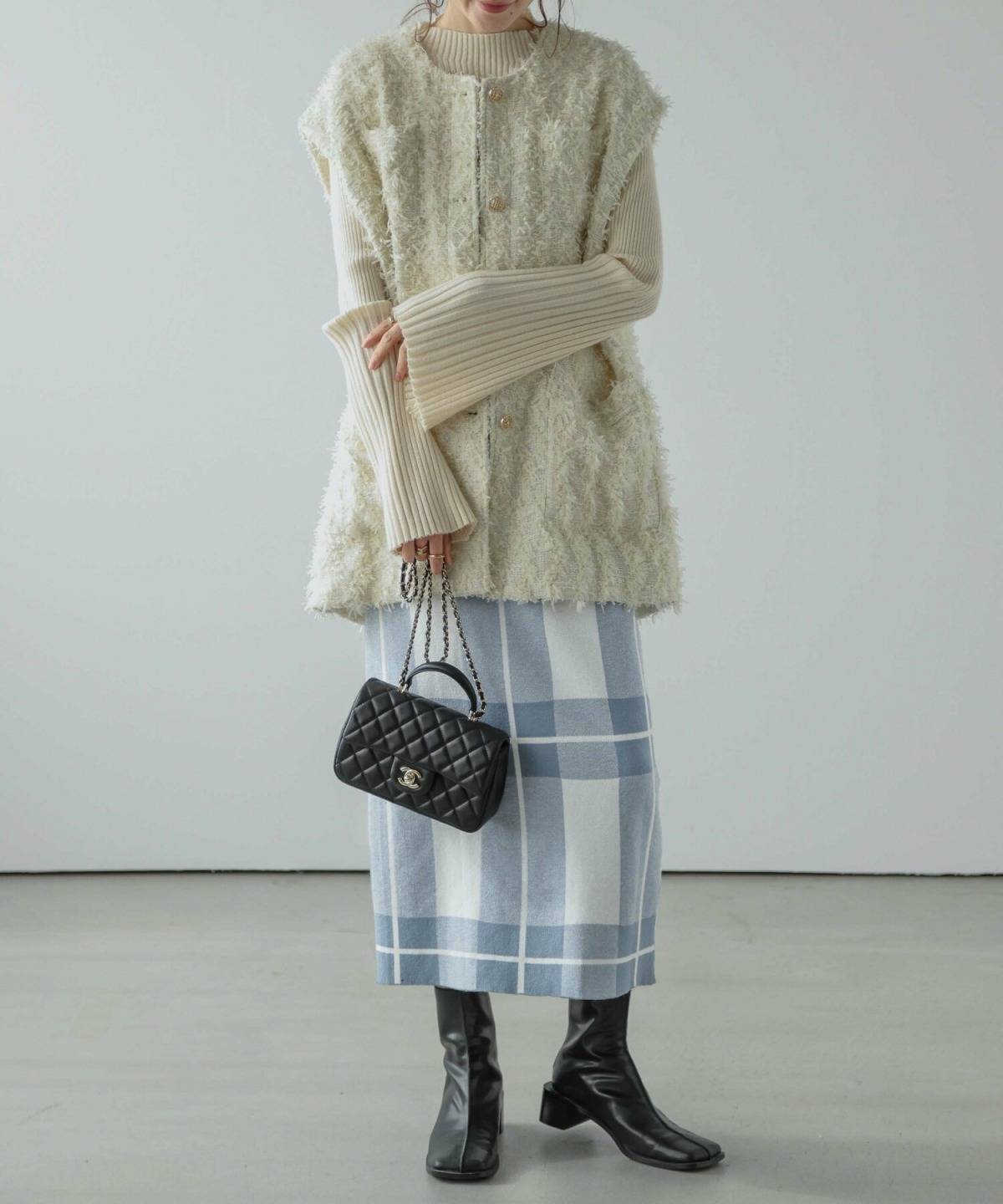 チェックスカートコーデ