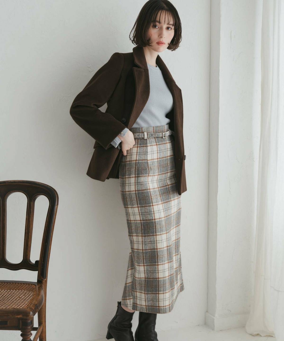 チェックスカートコーデ
