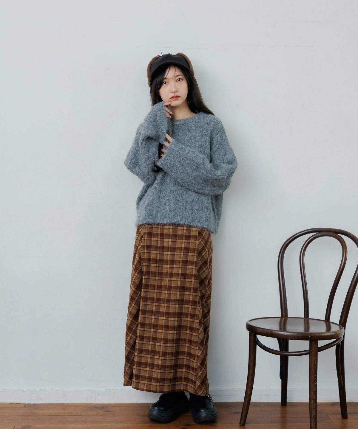 チェックスカートコーデ