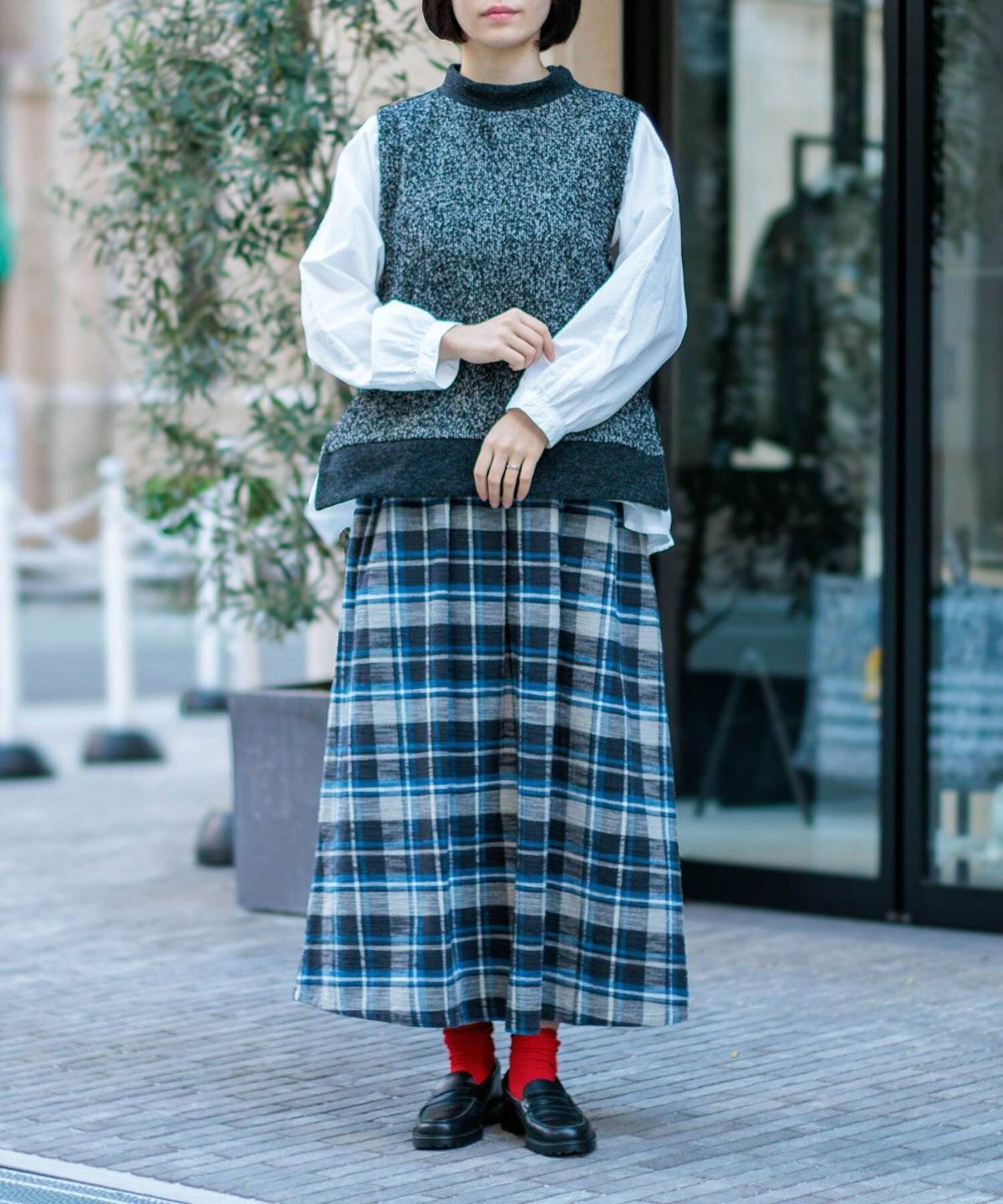 チェックスカートコーデ