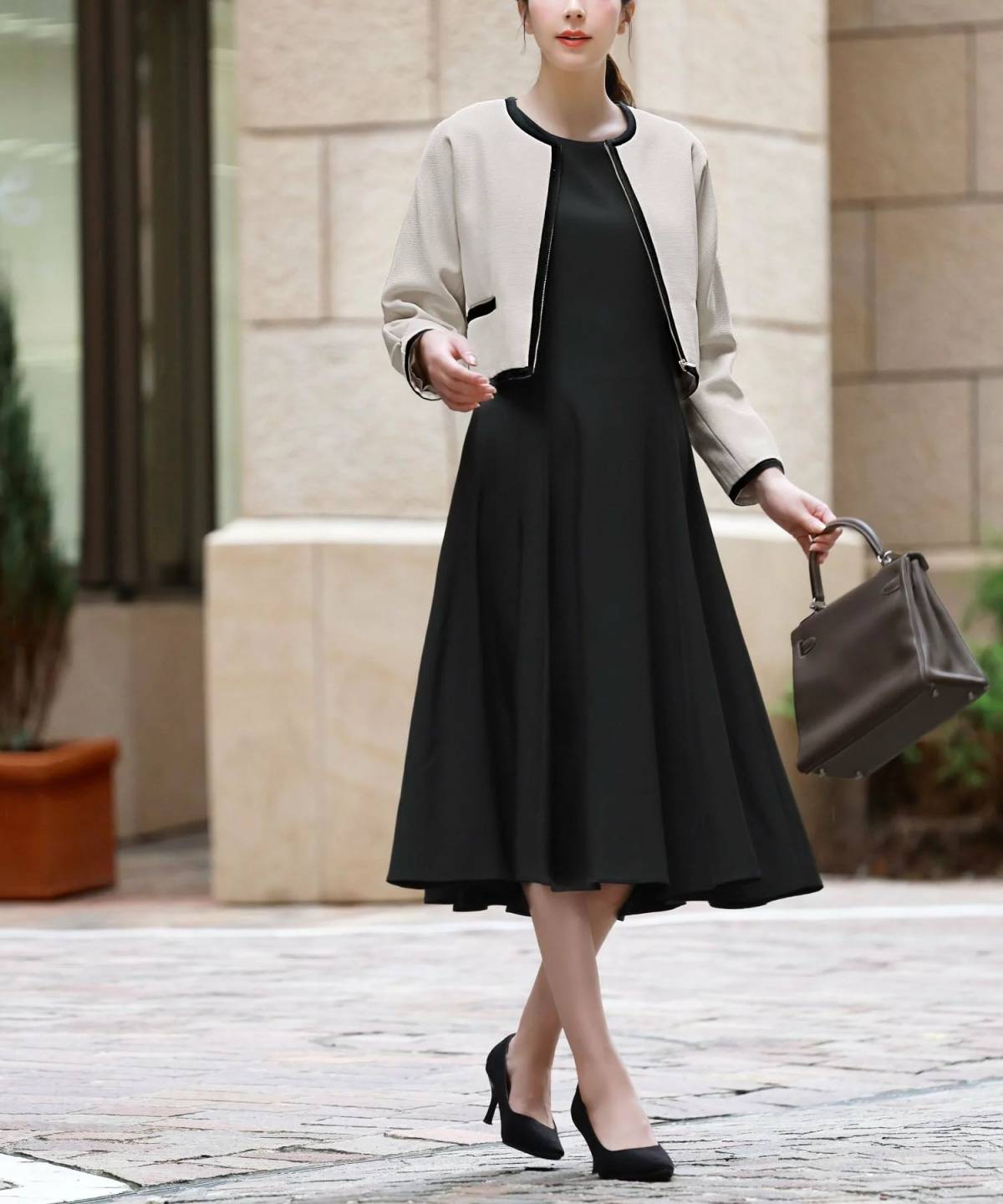 GIRL ノーカラージャケット・フレアワンピースセットアップセレモニースーツ