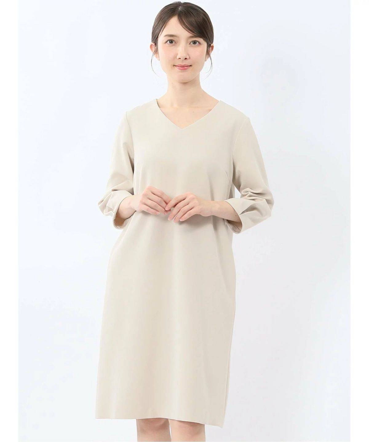 TAKA-Q ダブルクロス サックワンピース ベージュ(セットアップ可能)