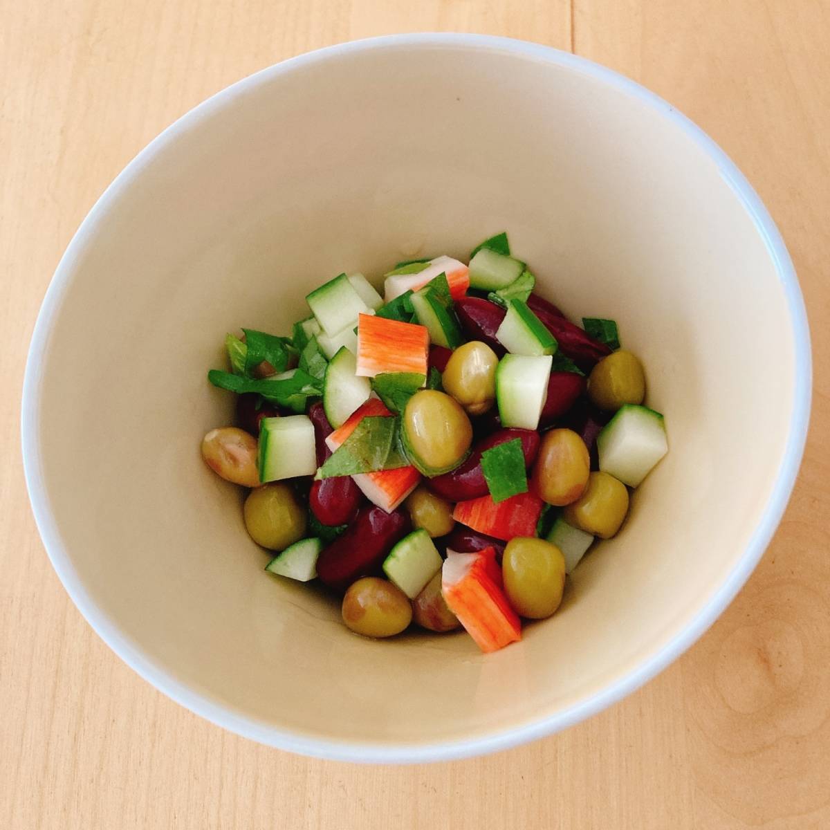 いちまさ公式の「カニかまと豆の和風マリネ」のレシピ