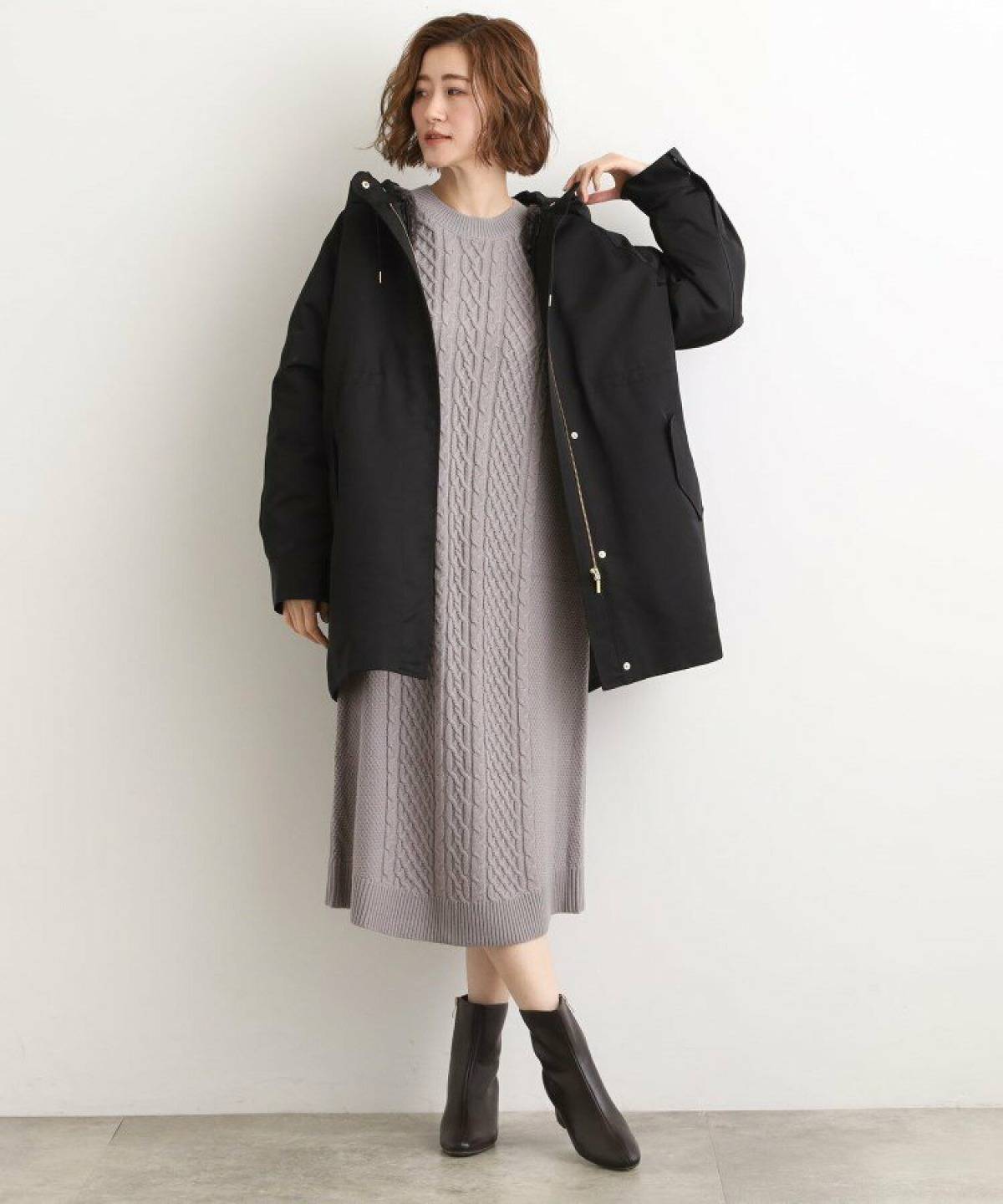 3月の北海道ワンピースコーデ モッズコート