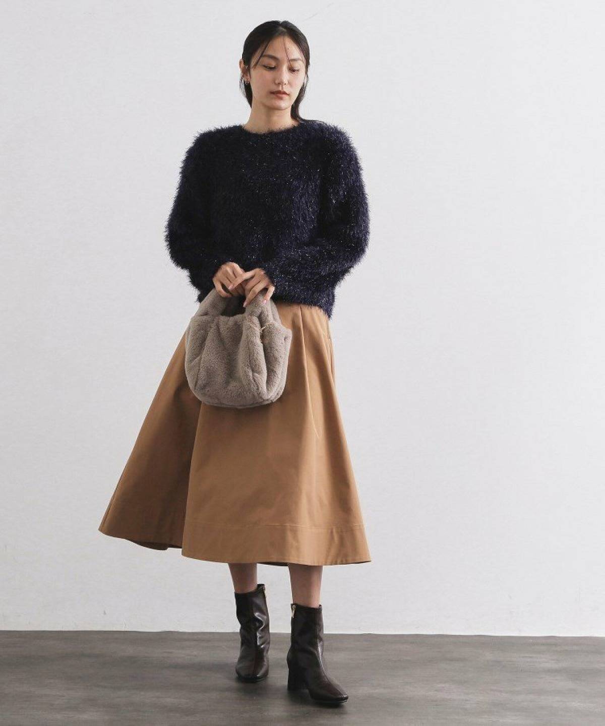 3月の北海道 フレアスカートコーデ 暖かニット