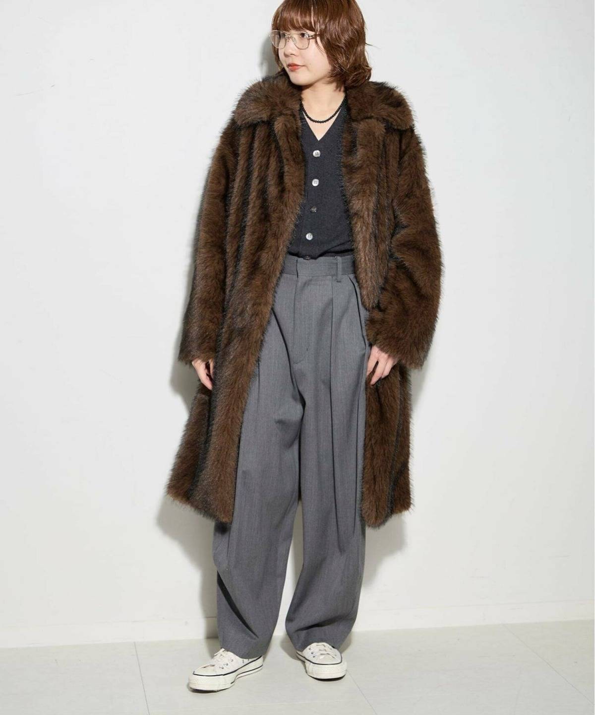 3月の北海道パンツコーデ ファーコート