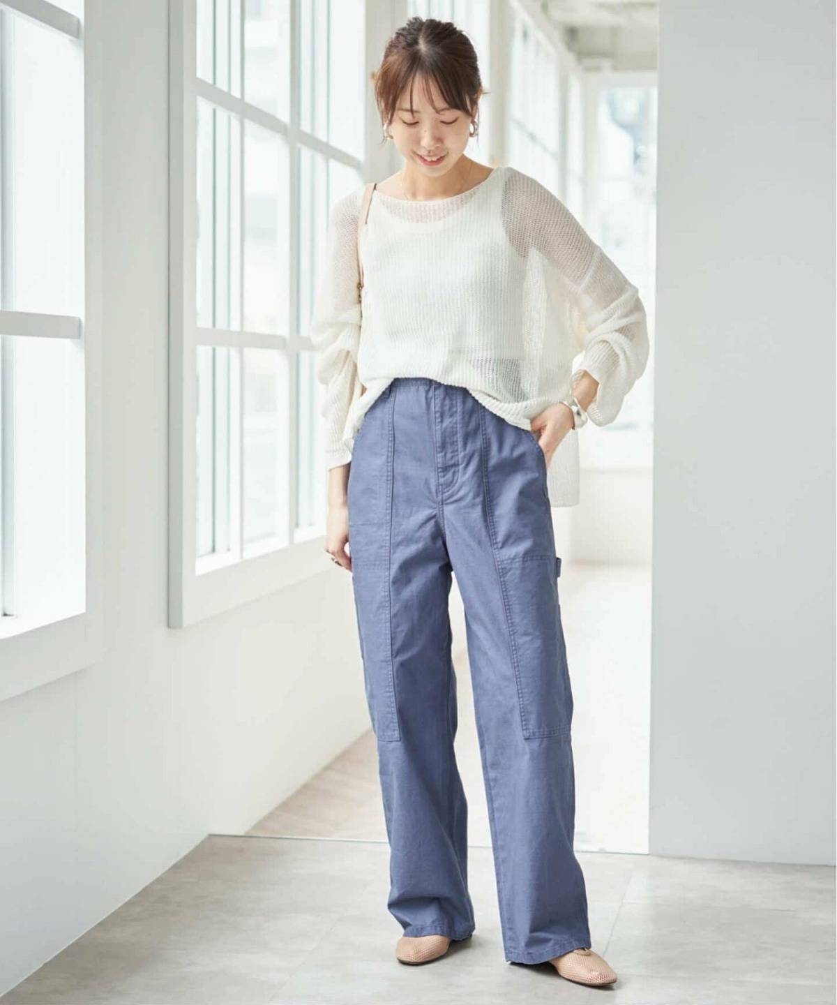 春の運動会 アラフォーママコーデ サマーニット ブルーパンツ