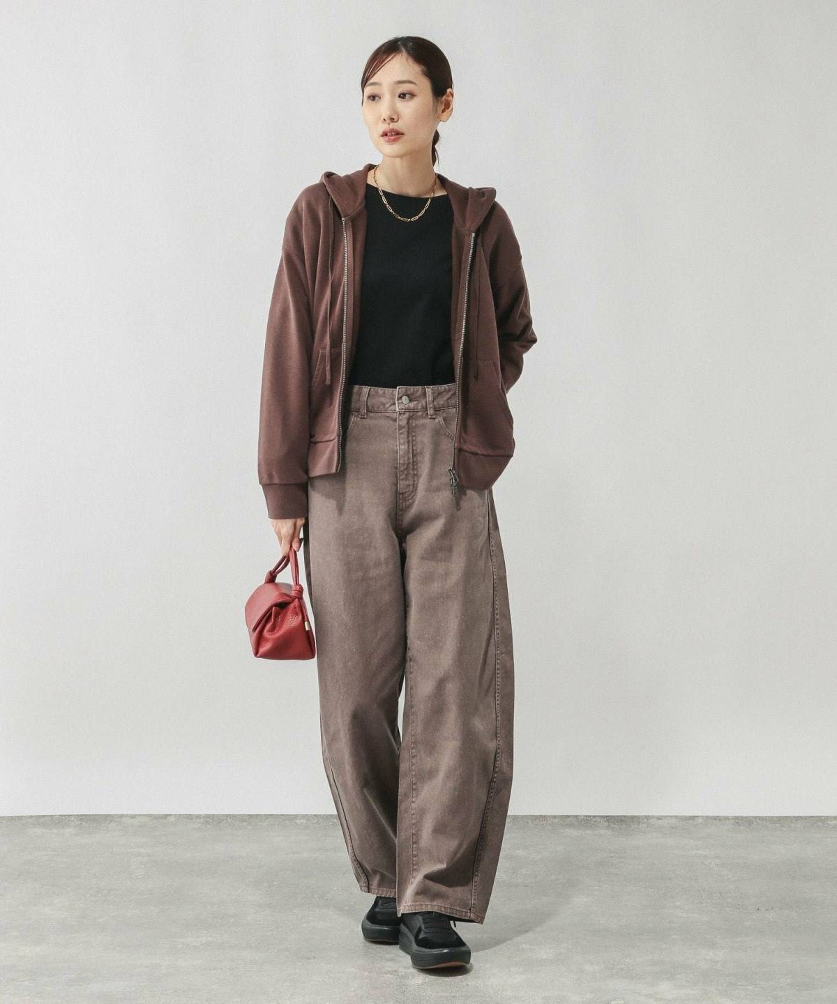 秋の運動会 アラフォーママコーデ ブラウンデニム パーカー