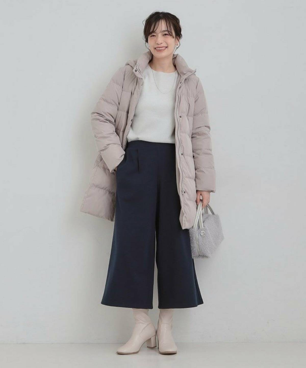 冬のガウチョパンツコーデ 裏起毛 ロングダウン