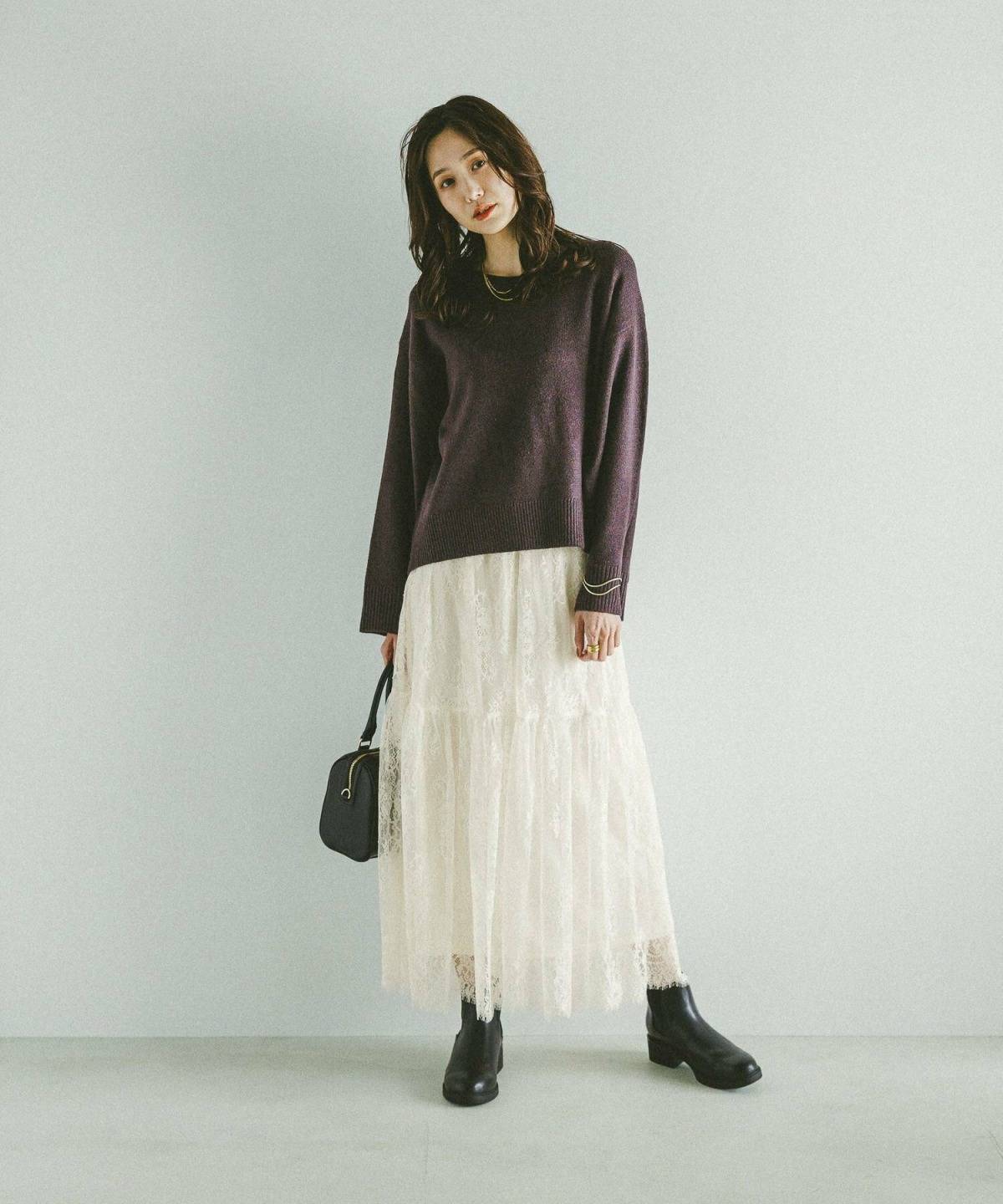 4月の京都コーデ レーススカート ニット