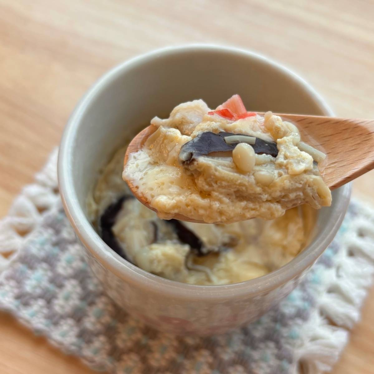 JAグループ公式の「蒸し器要らず★簡単★えのきとカニかまの茶碗蒸し」のレシピ