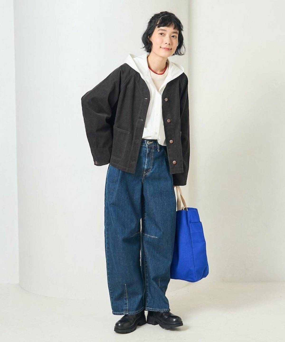 コーデュロイジャケット デニム  パーカー コーデ レディース