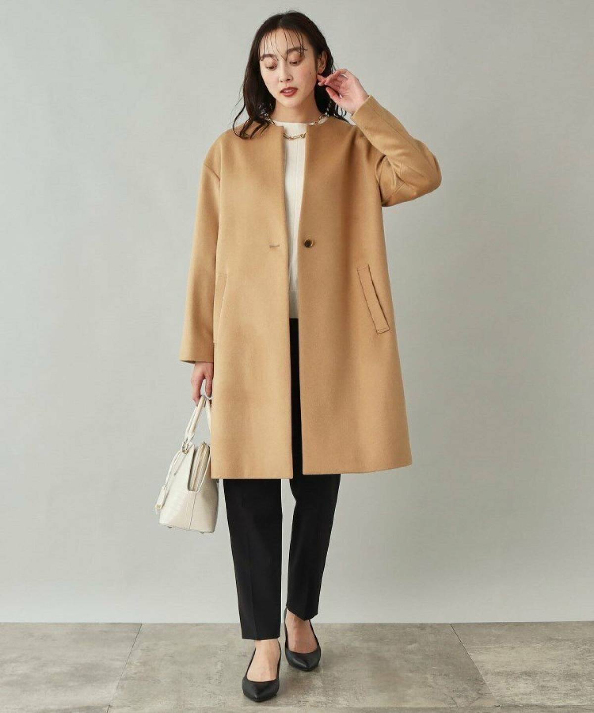 冬の黒スキニーパンツコーデ ノーカラーコート