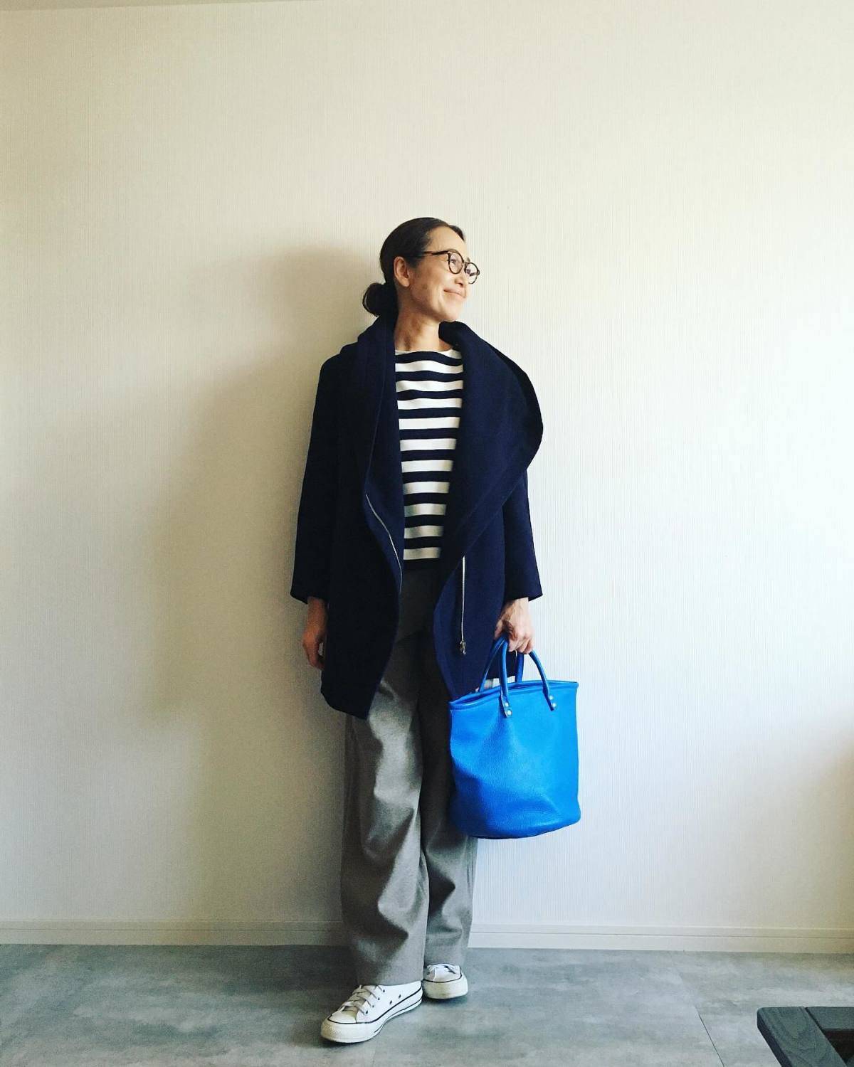 ボーダー柄のトップスで視線を上げる♪