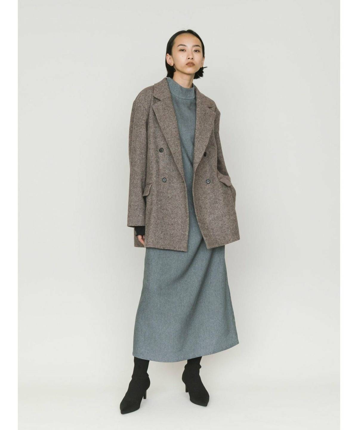 3月の東京コーデ ツイードジャケット×ニットワンピース