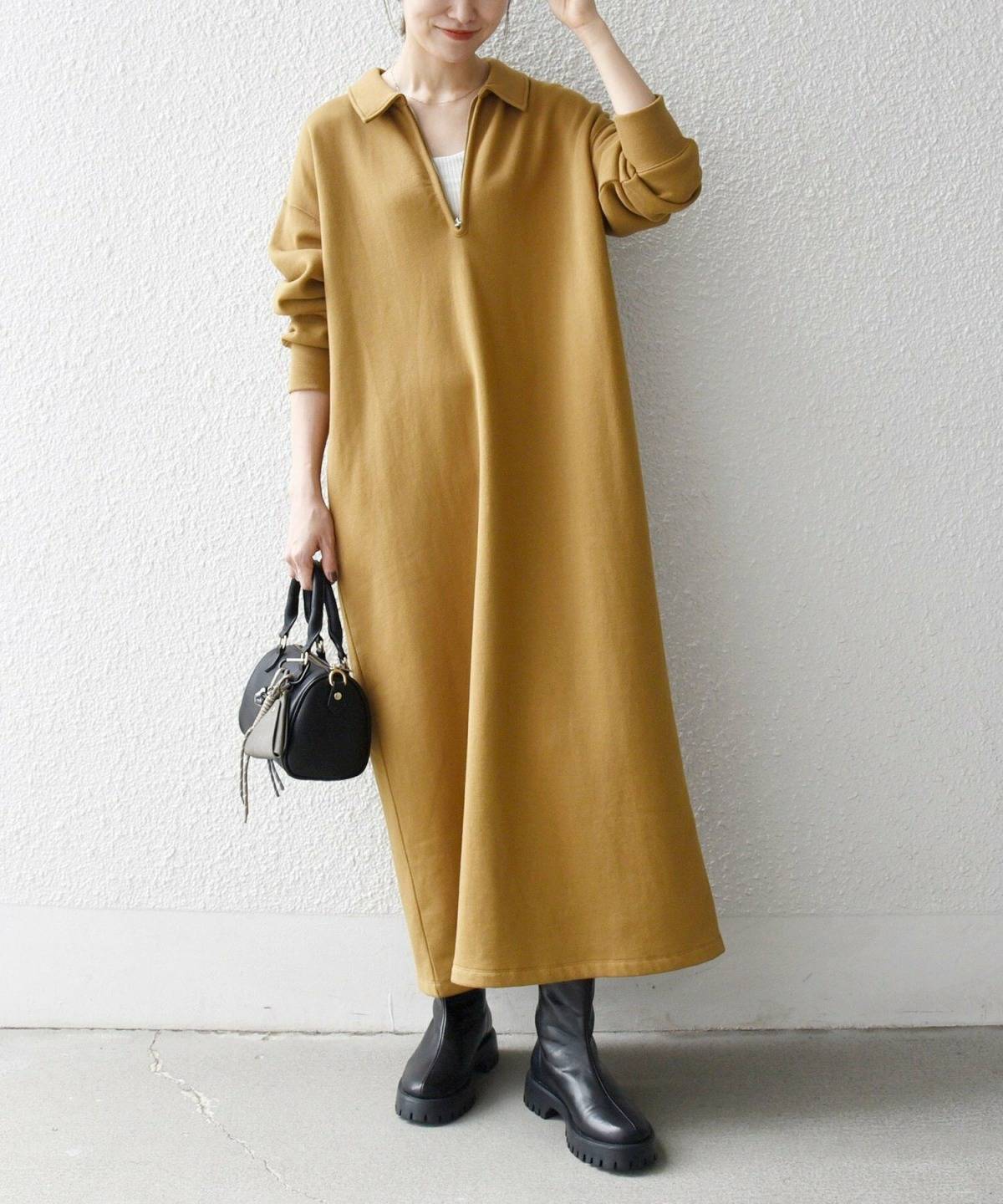 3月の東京 ハーフジップワンピースコーデ