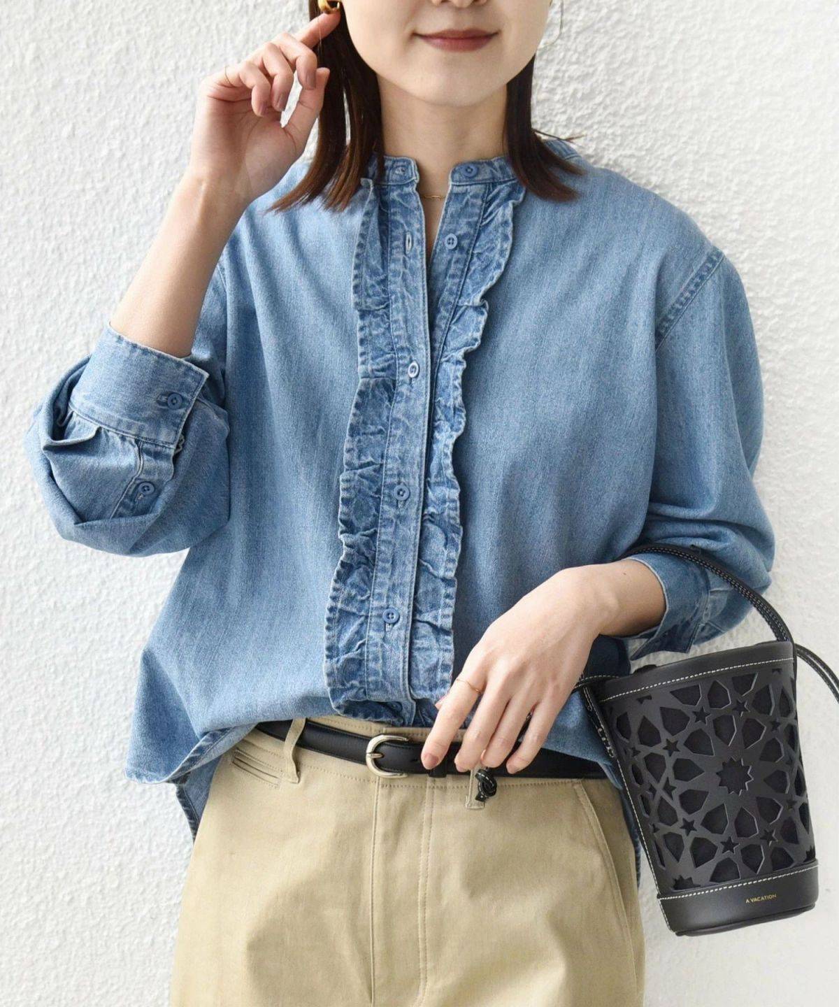 SHIPS 《追加予約》【WEB限定】<洗濯機可能>ライトオンス フリル デニム シャツ