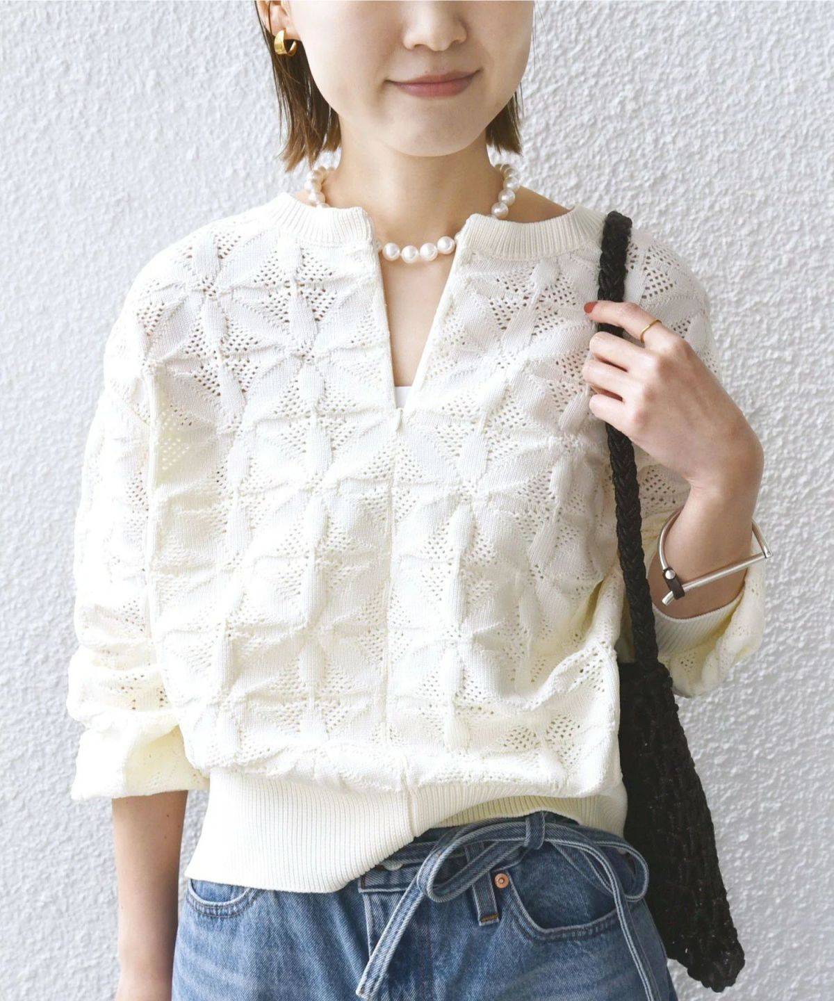 SHIPS 【WEB限定】<洗濯機可能>2WAY フラワー ジャカード ハーフ ジップ プルオーバー