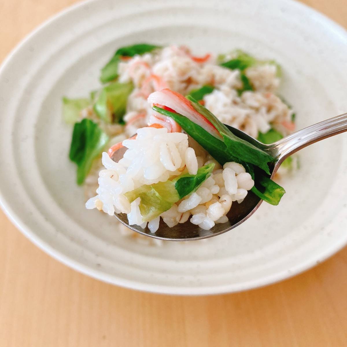 いちまさ公式の「玄米とカニかまのレタスチャーハン」のレシピ