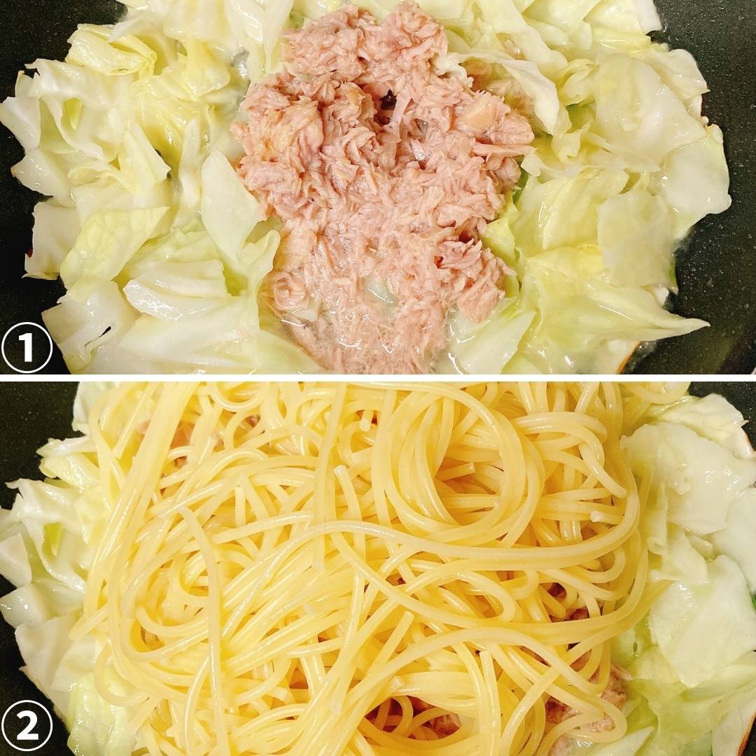 マ・マー公式の「しらすとキャベツと長ねぎの旨辛ぺペロンチーノ」のレシピ