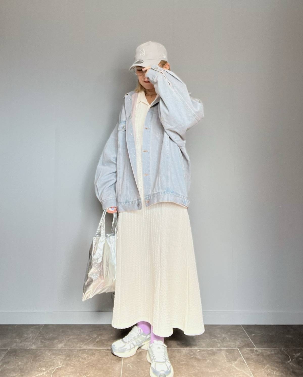 デニムジャケット×ワンピース