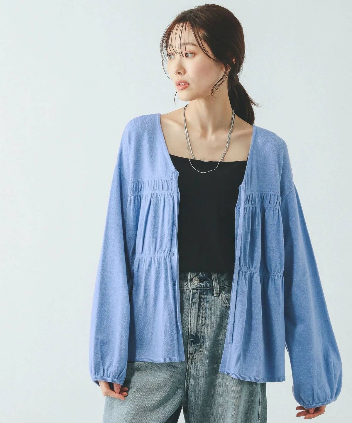 GLOBAL WORK 2WAYシャーリングニットカーディガン