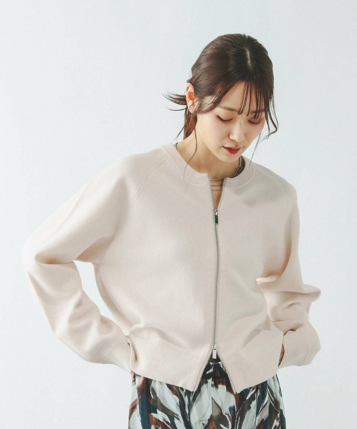 GLOBAL WORK スウェットライクZIPカーディガン